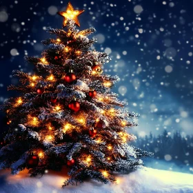 Festive Christmas Tree Adorned with Lights and Baubles