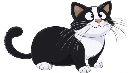 Adorable Cartoon Cat with Long Whiskers