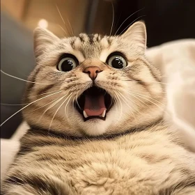 Close-Up Shot of a Cat with a Startled Expression