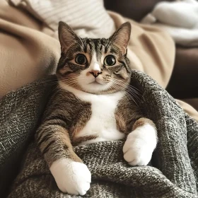 Cute Domestic Cat in a Blanket
