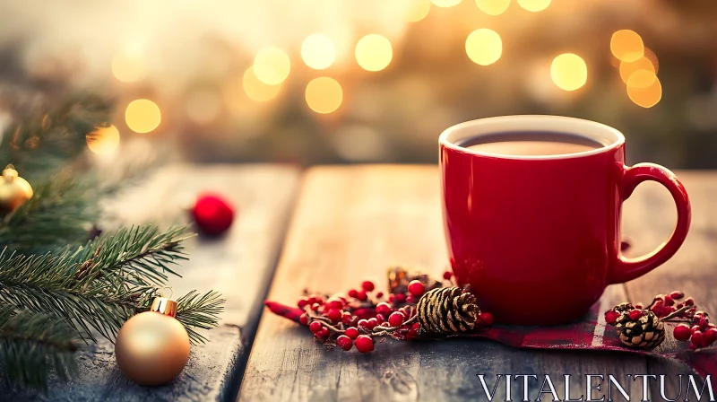 Warm Holiday Beverage with Christmas Ornaments