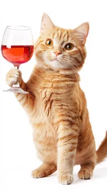 Funny Ginger Cat with Wine