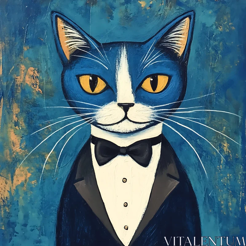 Formal Cat in Blue Tuxedo Artwork