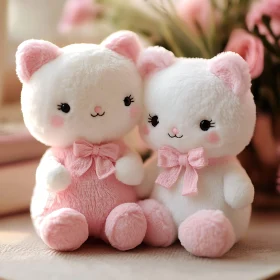 Cute Stuffed Animal Kittens with Pink Accessories