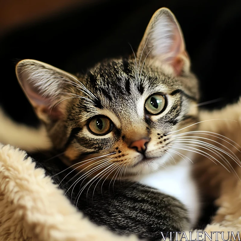 Close-Up of a Cute Green-Eyed Tabby Kitten