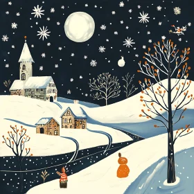 Winter Holiday Village Under the Moonlight