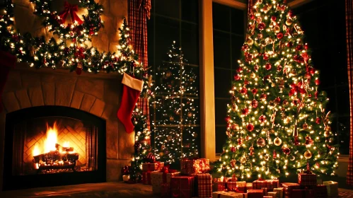 Festive Christmas Tree and Fireplace Decorations