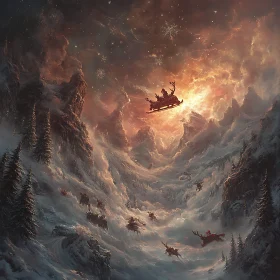 Santa Claus Flying Over Winter Wonderland