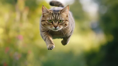 Dynamic Shot of a Jumping Tabby Cat