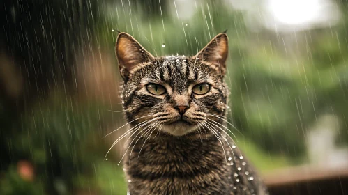 Tabby Cat in the Rain