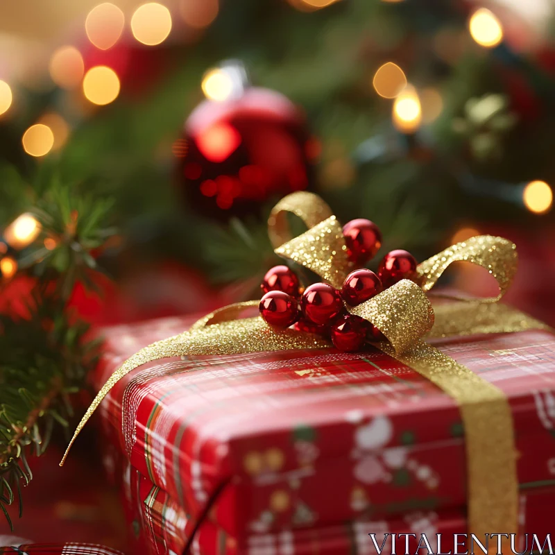 Festive Christmas Present with Golden Bow