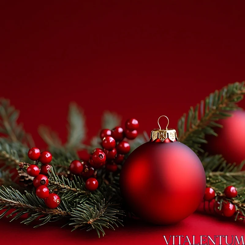 Red Bauble with Pine Branches and Berries