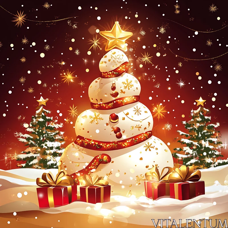 Holiday Christmas Snowman Tree AI Image