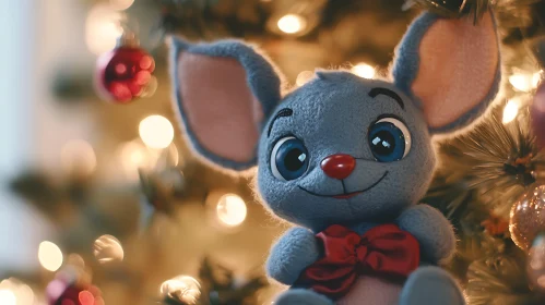 Holiday Decor Featuring Plush Mouse Toy and Festive Lights