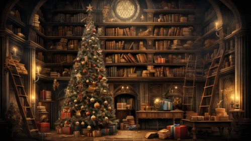 Captivating Christmas Tree in a Room with Books | Vintage Academia