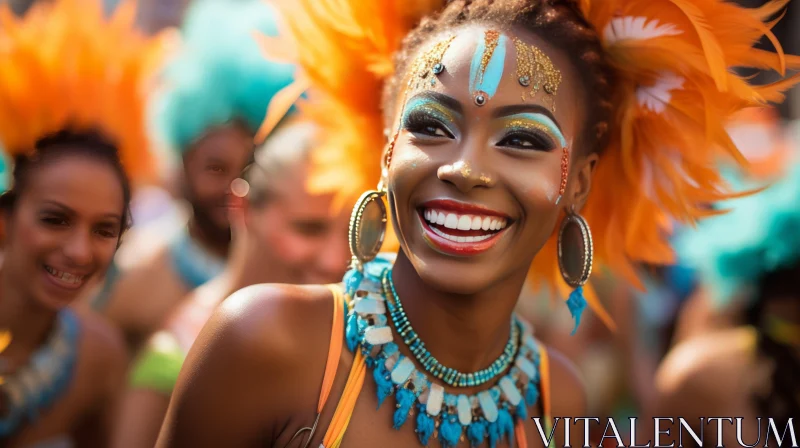 Carnival Girl in Bright Orange Dress: A Study in Color and Joy AI Image