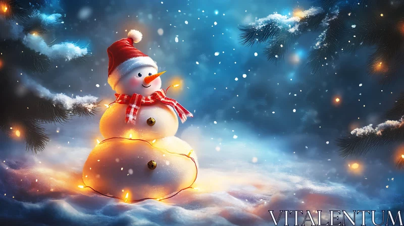 Cheerful Snowman in a Snowy Christmas Scene
