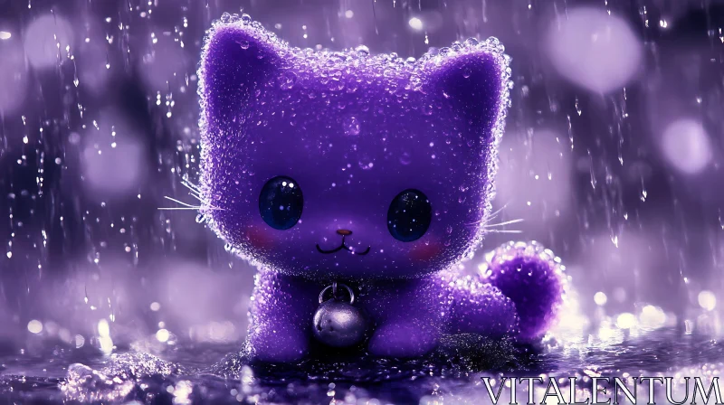 Charming Raindrop-Soaked Purple Cat