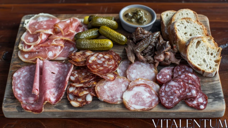 Delicious Cured Meats on a Rustic Wooden Cutting Board AI Image
