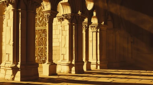 Elegant Stone Column Hallway with Intricate Carvings