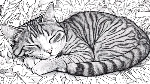 Intricate Line Art of a Sleeping Feline