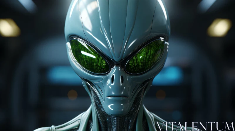Grey Alien Head 3D Rendering - Enigmatic Extraterrestrial Encounter AI Image