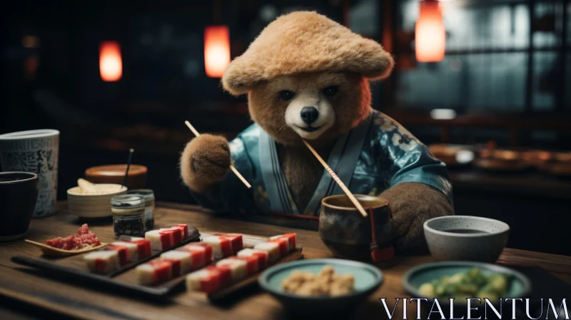 Japanese-Inspired Teddy Bear Adventure: A Cinematic Study of Raw Vulnerability AI Image