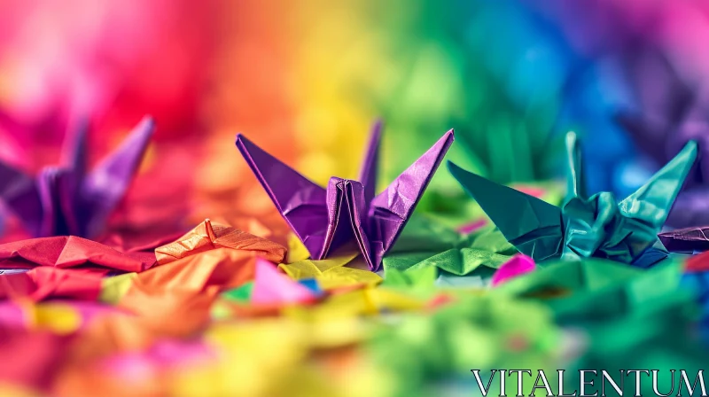 Origami Cranes: A Colorful Rainbow Artwork AI Image
