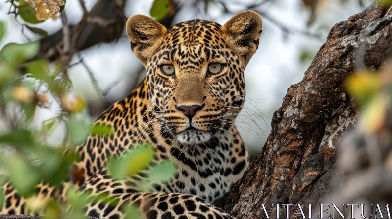 Powerful Leopard on Tree Branch | Golden Fur with Black Spots AI Image