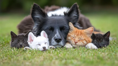 Dog Sleeping with Kittens