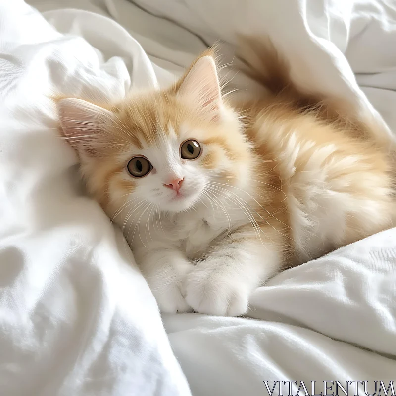 Orange and White Kitten on White Blanket AI Image