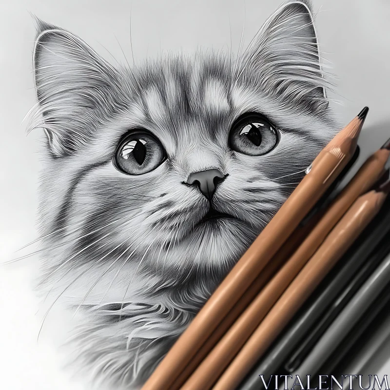 Realistic Cat Drawing | Art of a Cute Kitten in Pencil AI Image