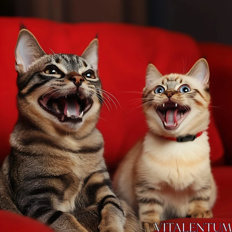 Expressive Cats Sitting Side by Side AI Image