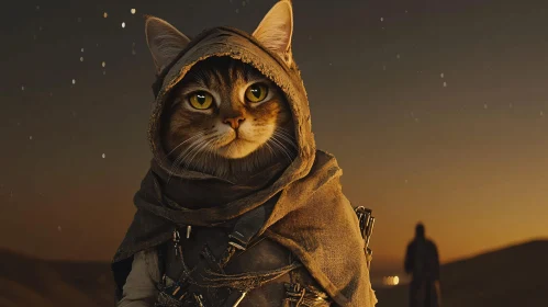 Hooded Cat in Desert Dusk