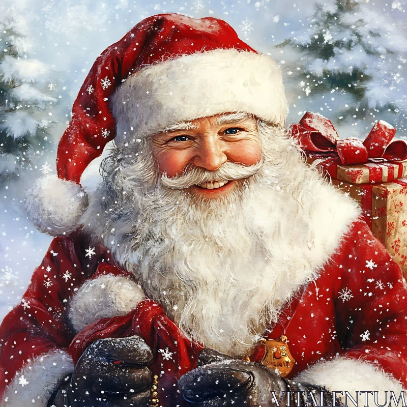 Festive Santa Claus Amidst Falling Snowflakes AI Image