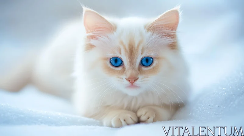 AI ART Fluffy White Kitten with Blue Eyes