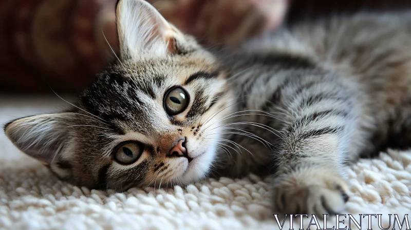 AI ART Charming Tabby Kitten Relaxing on Textured Carpet