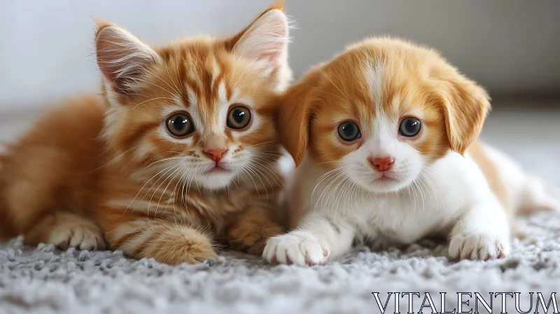 Cute Fluffy Kitten and Puppy Duo AI Image