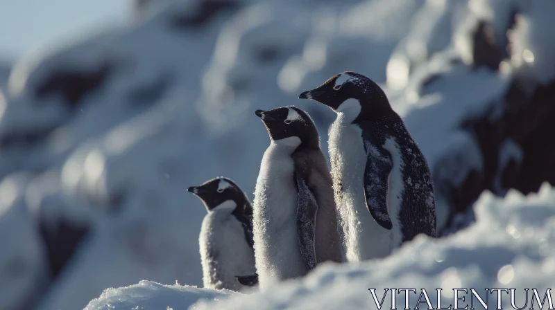 Adelie Penguins on Snowy Hilltop - Captivating Wildlife Photography AI Image