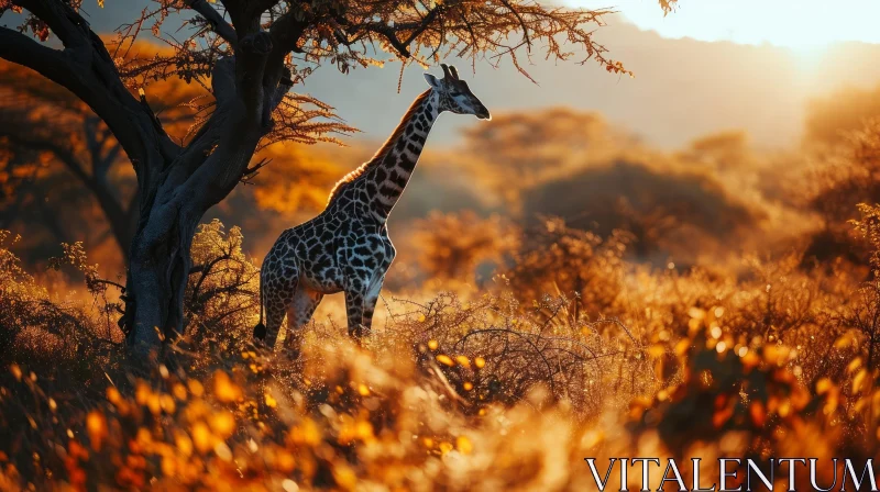 African Savanna Sunset: Serene Landscape with Giraffe AI Image