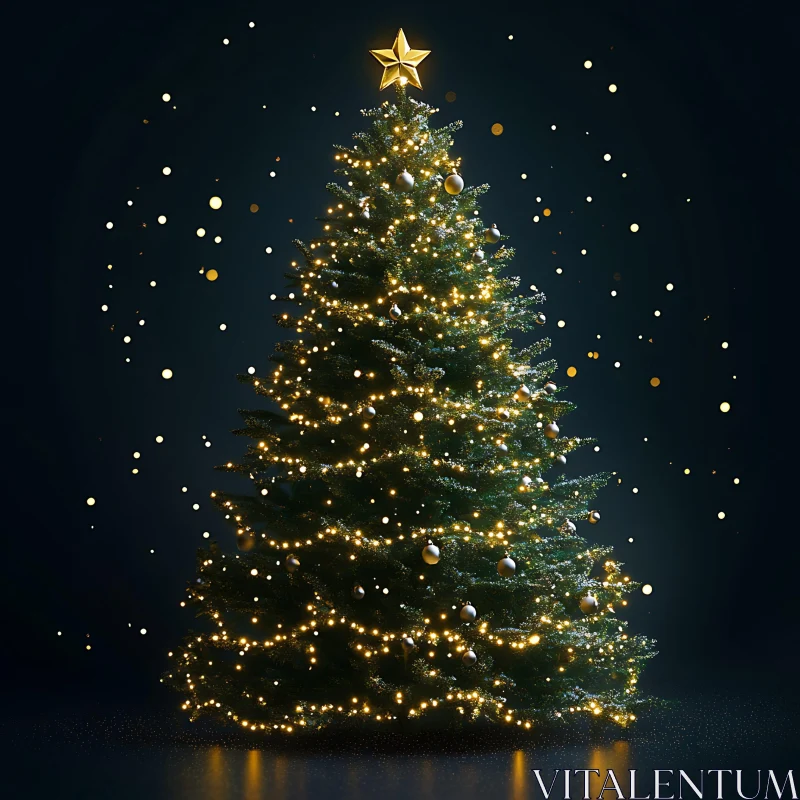 Festive Holiday Tree with Decorative Lights and Star AI Image