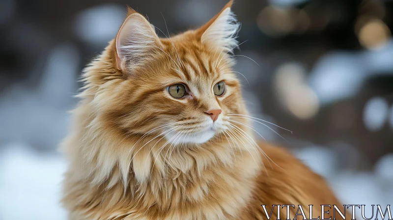 Close-up of a Ginger Cat with Green Eyes AI Image