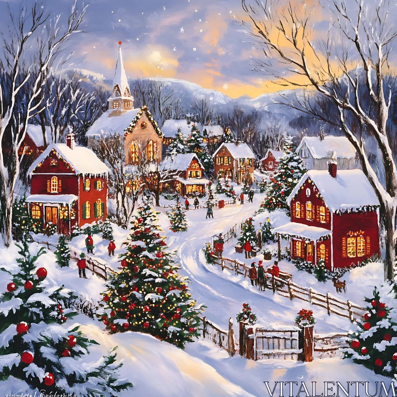 Snow-Covered Christmas Village AI Image