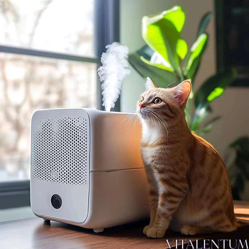 Cat and Humidifier by the Window AI Image