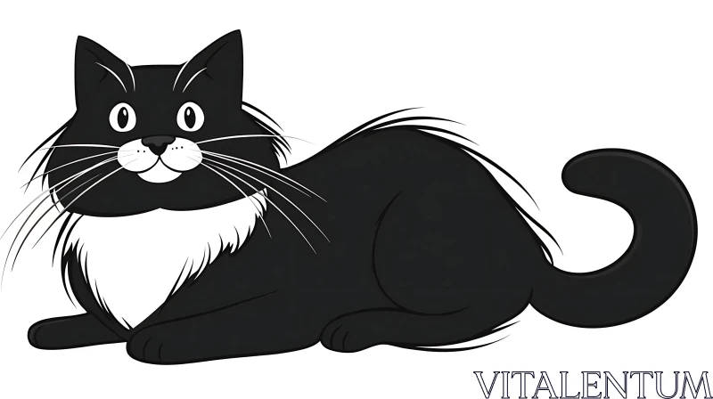 Playful Black Cat Cartoon Art AI Image