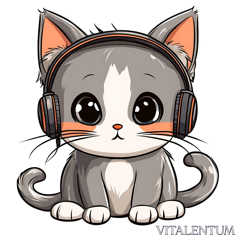 Cute Cat Illustration with Headphones AI Image