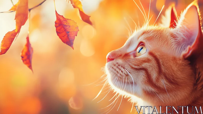 Cat and Autumn Leaves AI Image