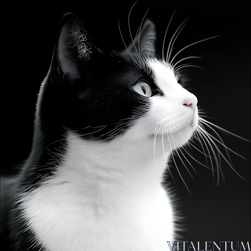 Intense Stare of a Black and White Cat AI Image