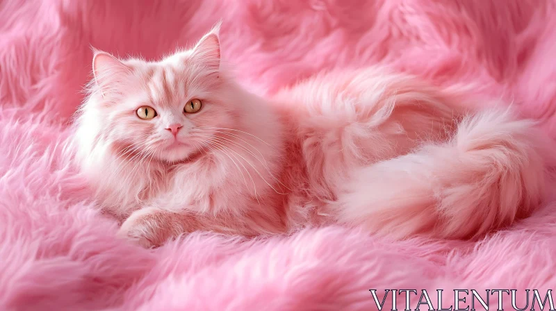 Majestic Fluffy Pink Cat Reclining AI Image