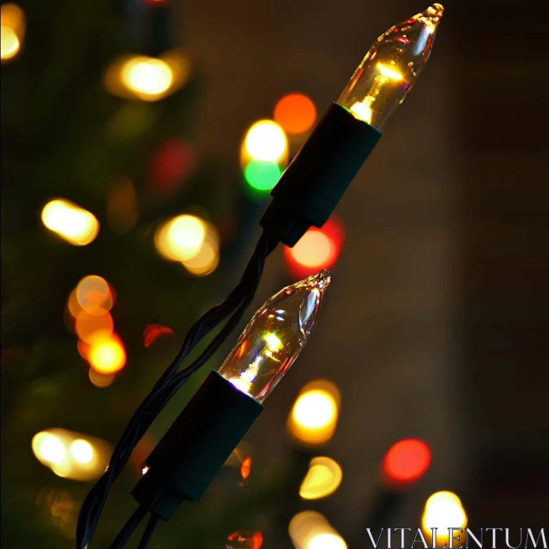 Close-Up of Holiday Lights with Colorful Bokeh AI Image